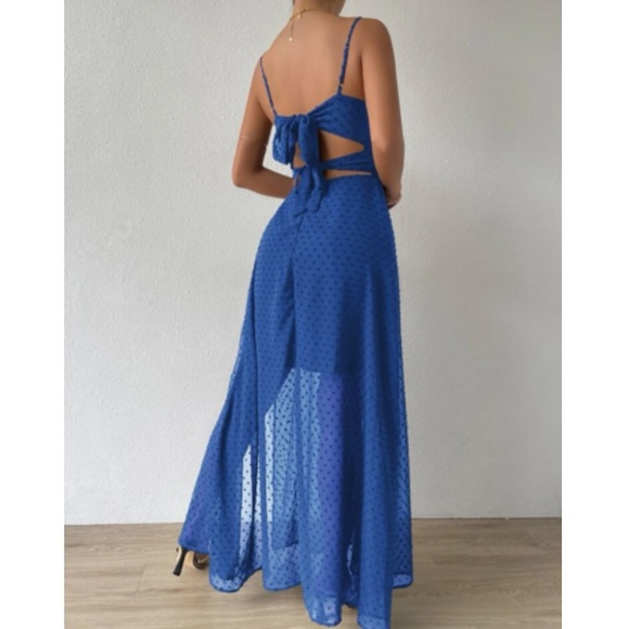 Luxe Swiss dot front tie backless wrap cami maxi dress - Picture 6 of 16